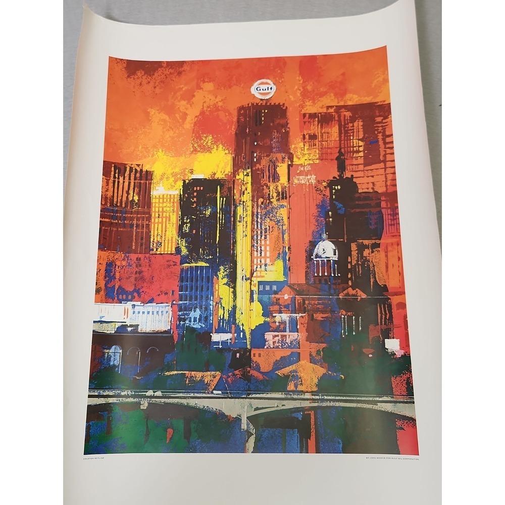 John Moodie for Gulf Oil Corp. "Houston Skyline" 24x18 Lithograph Print